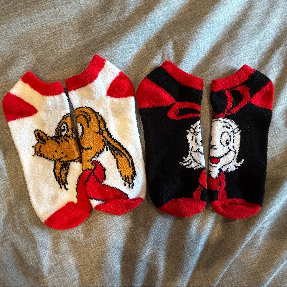 Dr. Seuss Red and Black Character Socks-Christmas